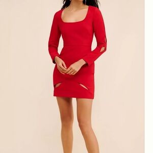 Liv Foster Long Sleeve Cocktail Mini Dress With Cut Outs In Red NWT